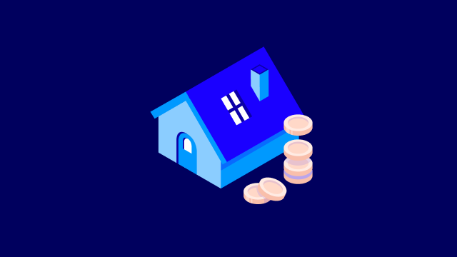 House with stack of coins icon dark blue - 640x360